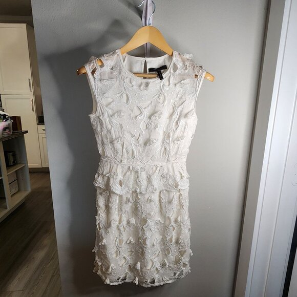 BCBG MAXAZRIA WOMEN'S SIZE SMALL SLEEVELESS WHITE COTTON COCKTAIL DRESS - Picture 3 of 6